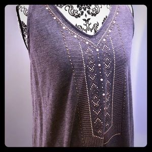 EUC- Grey brass/gold studded tank